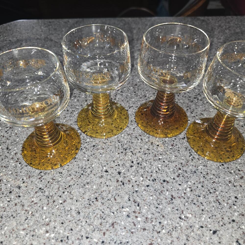 Set of 4 Amber Schmitt Sohne German Wine Glasses Spiral Stems 4 oz. 4 1/4"